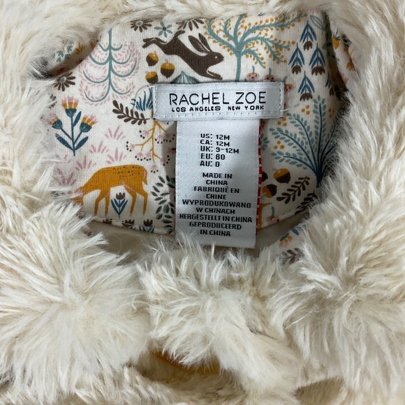 Rachel Zoe Baby Girls Faux Fur Coat Cream Ivory 12M Woodland Lining Snap Closure - Picture 5 of 6